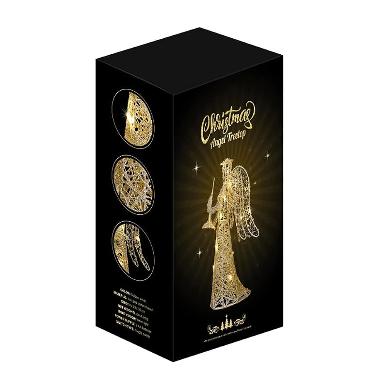 PRETYZOOM LED Angel Christmas Tree Topper 12-inch Silver Treetop Ornament