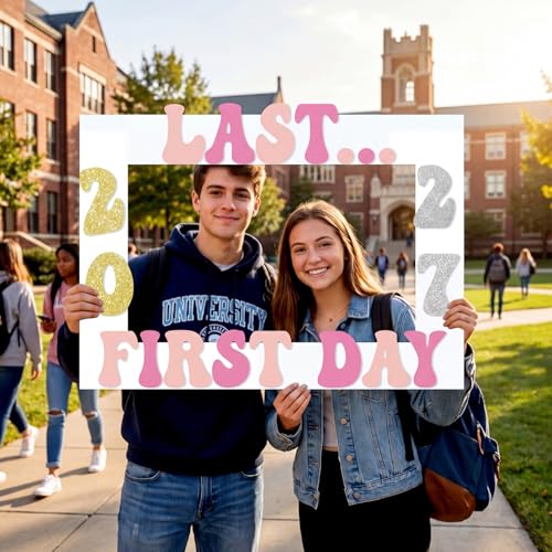 Senior Last Day Photo Frame - Gold & Silver 2027 First Day of School Sign Backdrop