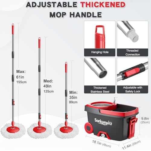 Spin Mop and Bucket Set with 6 Microfiber Heads, Stainless Steel Wringer