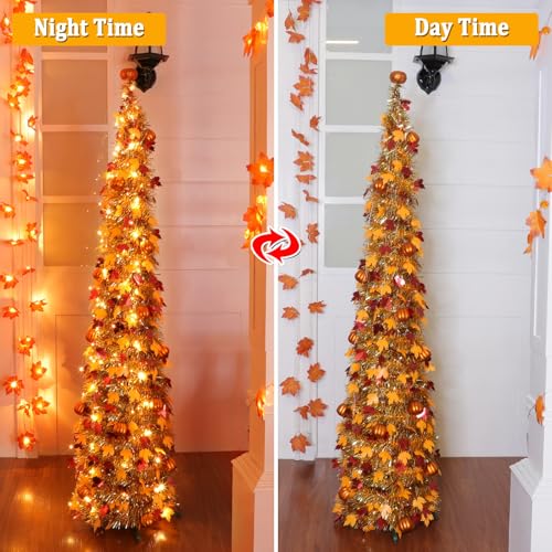 5FT Fall Tree with 50 Warm White Lights and Pumpkins - Battery Operated Halloween Decor