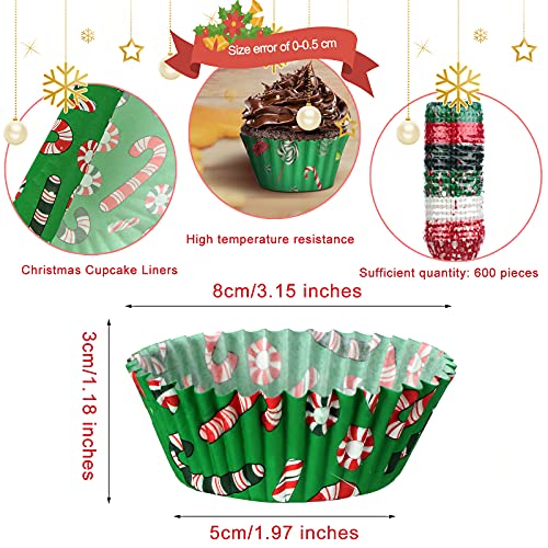 Patelai 600 Pack Christmas Muffin Cup Liners - 8x8cm 6 Styles, Non-Toxic Dinner Liners (Stylish Style)