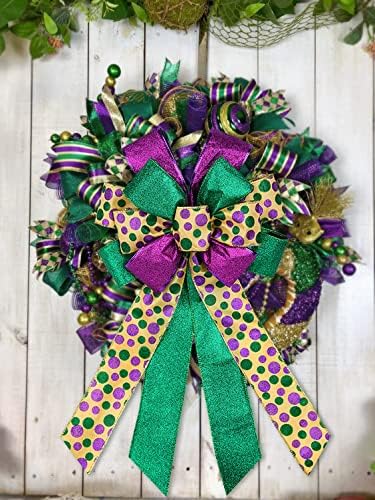 Purple Green Glitter Plaid Mardi Gras Wreath Bows by [Brand Name] - Large Indoor/Outdoor Decoration