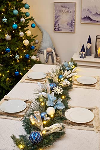 Valery Madelyn 30-Inch Christmas Wreath & 6Ft Garland Set with Lights - Blue & Silver Holiday Decor for Indoor & Outdoor