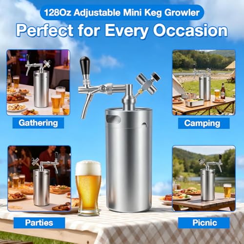 128oz Stainless Steel Mini Keg Growler with Adjustable Tap System