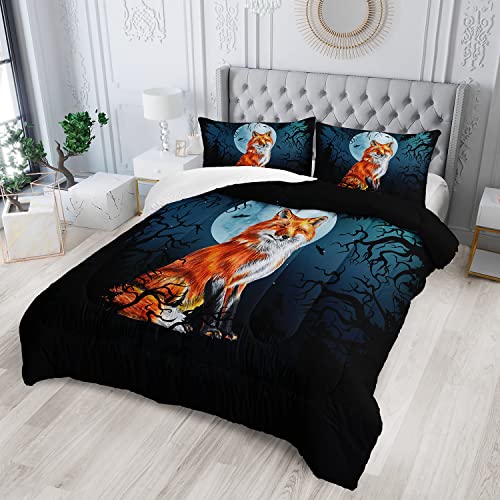 Fox Comforter Set Queen Size - 3 Piece Bedding Set with Pillowcases