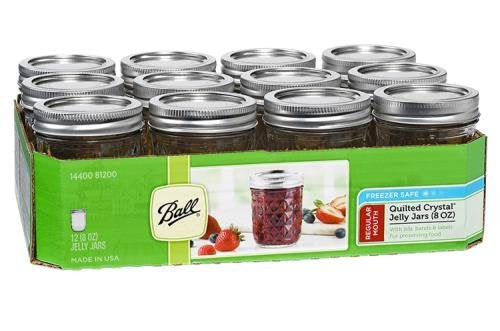 Quilted Crystal Glass Jelly Jars with Lids & Bands - 8 oz, 12 Pack