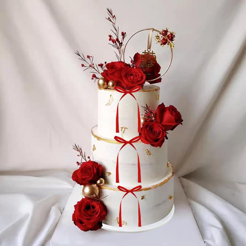 Red Bowcupcake Toppers 20 PCS - Wedding & Party Cake Decorations, Bridal, Baby