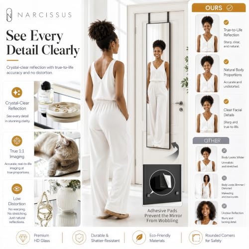 47x14 Inch Full Length Mirror, Over-the-Door or Wall Mounted Dressing Mirror