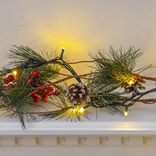 Pine and Berries Garland - Needles, Pinecone Berry Rustic Xmas