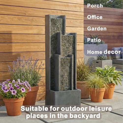 40-Inch Modern Outdoor Water Fountain with LED Lights for Garden & Patio