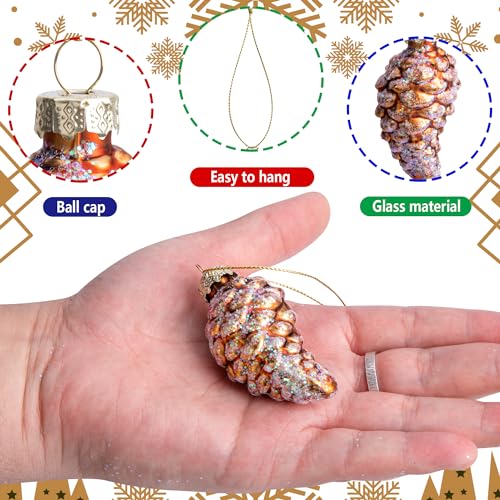 Watayo 12Pcs Christmas Glass Pinecone Ornaments - A Style, Holiday Decor