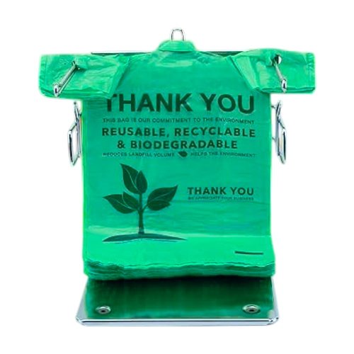 100 pcs Biodegradable Green Tshirt Plastic Bags for Small Business 22" x 12" Thank You Eco Friendly Reusable Grocery Bags with Handles for Restaurant Groceries Supermarket Supplies Retail Store