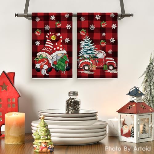 Artoid Mode Red Gnome Truck Christmas Kitchen Towels Set of 2 18x26 inch