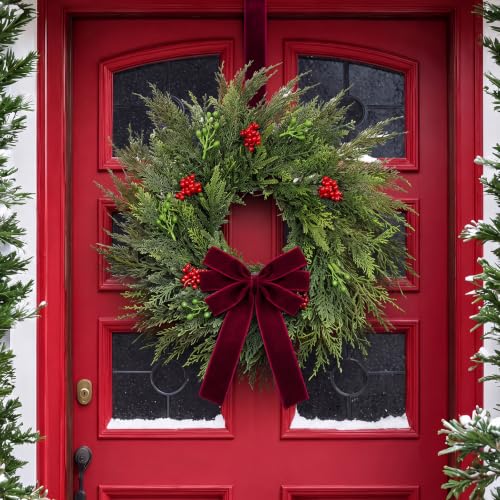 18 Inch Green Artificial Christmas Wreaths Bulk 6 Pcs Mixed Pine Holiday Decor