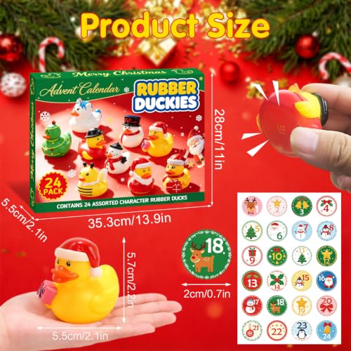 Rubber Duck Advent Calendar - 24 Days Christmas Countdown Bath Toy Set