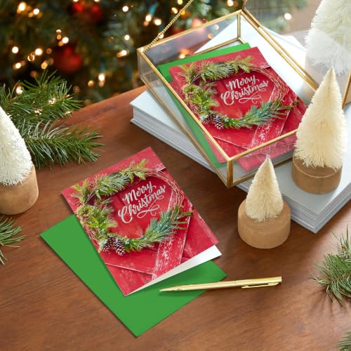 Hallmark Rustic Christmas Cards with Envelopes, 40-Pack - Barn Door Wreath Design