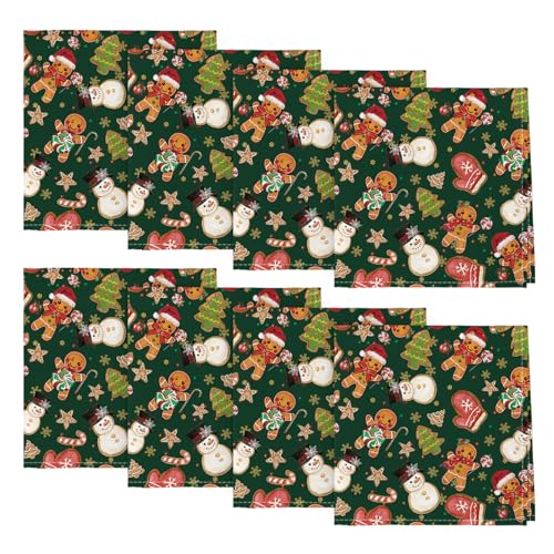 Horaldaily 18 x 18 Inch Gingerbread Napkins Set of 8 - Reusable Green Holiday Table Linen