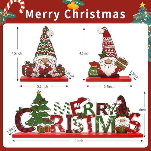 Merry Christmas Gnome Centerpiece 3Pcs Tabletop Wooden Decor – Coffee Table Indoor Xmas Gift