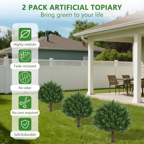 23-Inch Artificial Cypress Topiary Bushes - UV-Resistant Set of 4