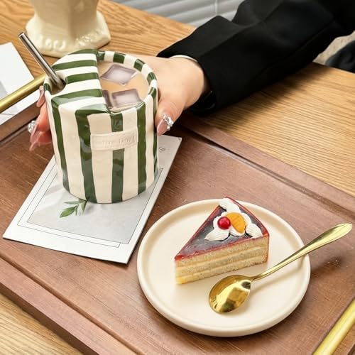 Ferrochef 10oz Ceramic Coffee Mug Set with Sip Hole - Green & Brown, 2 Pack