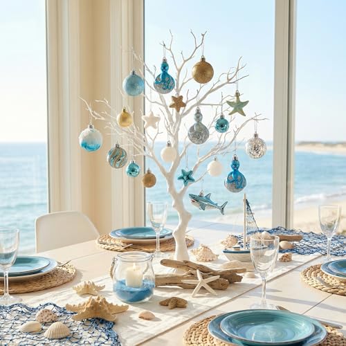 45ct Shatterproof Nautical Christmas Tree Ornaments - Ocean Coastal Beach Decor