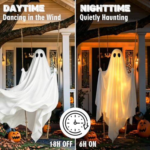 Light Up Hanging Halloween Ghost Decoration with Remote LED Lights