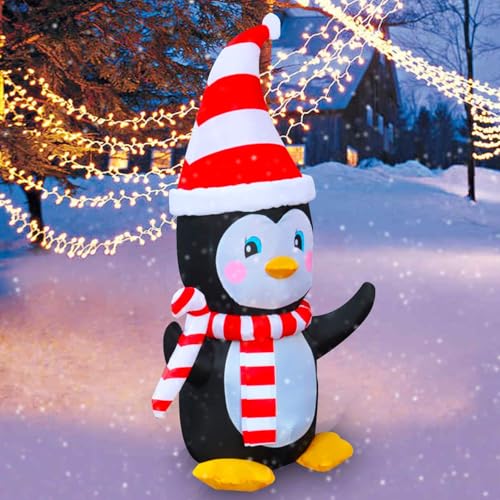 4 Ft Inflatable Christmas Penguin with Scarf & Candy Decor for Yard & Indoor Holiday Party