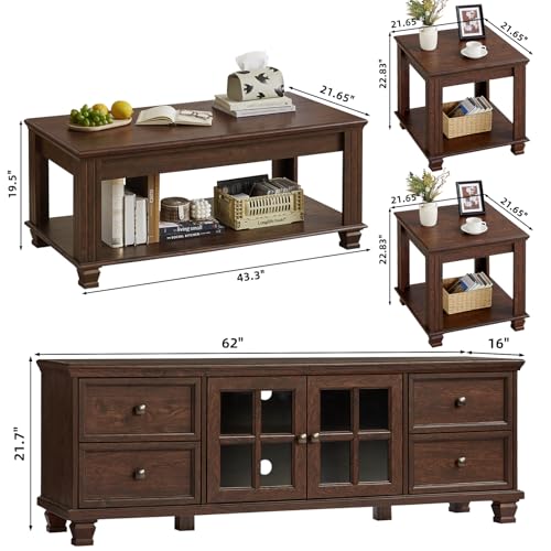 4-Piece Farmhouse Living Room Set: TV Stand, Coffee Table & 2 Side Tables