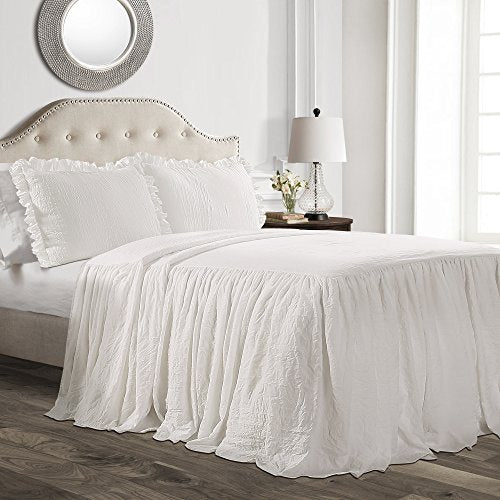 Lush Decor Queen Ruffle Skirt Bedspread Set - 3-Piece Farmhouse Bedding, White