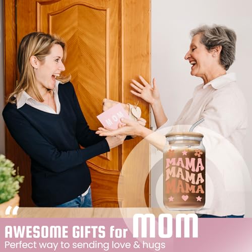 Nurforta C - MAMA 16 Oz Glass Coffee Mug with Leak-Proof Bamboo Lid - Mother's Day Gift