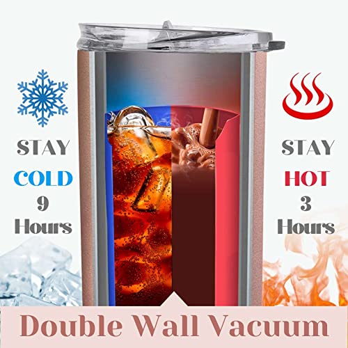 Rose Gold Onebttl Knitting Queen 20oz Stainless Steel Tumbler with Straw & Lid – Crochet Gift for Women