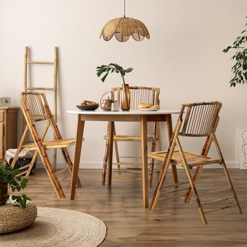 Bamboo Folding Chairs, Rustic Foldable Dining Chairs for Indoor & Outdoor (4 Pack)