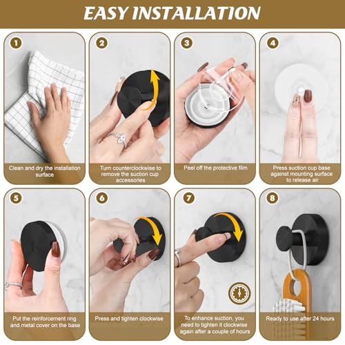 Heavy Duty Suction Cup Hooks - Stainless Steel Shower Towel Hooks, 4 Pack