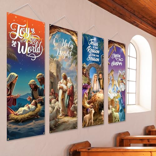 AIBIIN Christmas Church Banners Set - Nativity Scene Religious Decorations for Holiday Celebrations