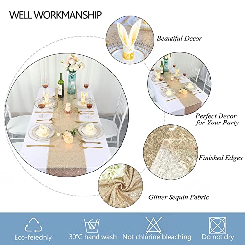 DUOBAO 1pc Champagne Gold Sequin Table Runner 12x108 Inch Wedding Party Decor