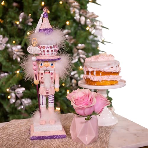 15-Inch Pink Ballet Nutcracker Figure with Gems & Feathers
