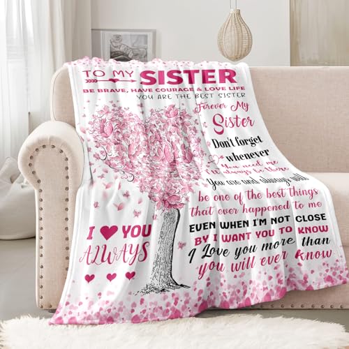 Sister Gifts Blanket 60x80 Inches - Heartfelt Sister's Love Tree Throw for Women - Birthday & Holiday Gift