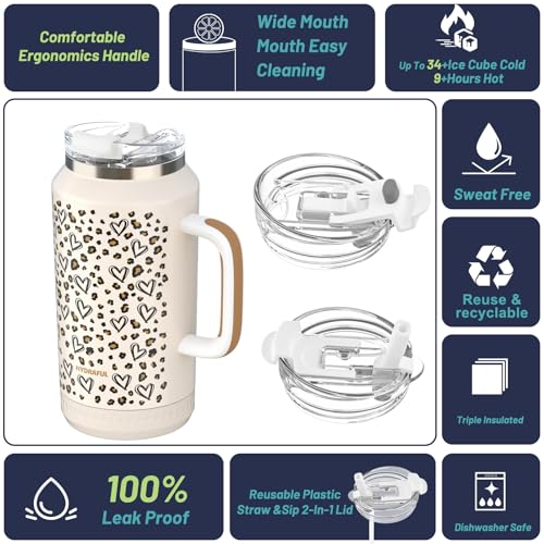 64 oz Insulated Stainless Steel Tumbler with Handle and Leak-Proof Straw