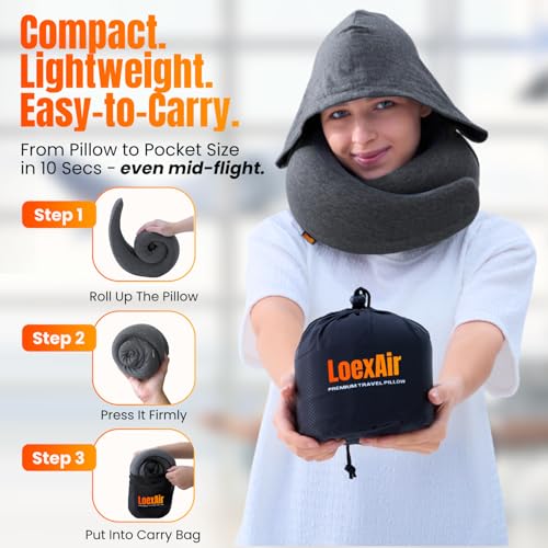 Hooded Pro Travel Pillow - Memory Foam Neck Support, Cotton Fabric