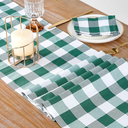 B-COOL Buffalo Plaid Table Runners 13 x 108 in (2-Pack), Green & White