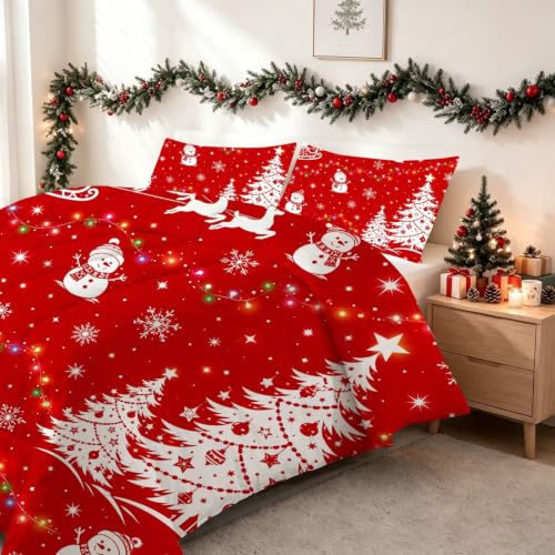 EDGZKO Christmas Snowman Comforter Set Full Red/White, 79x90 inch, 2 Pillowcases