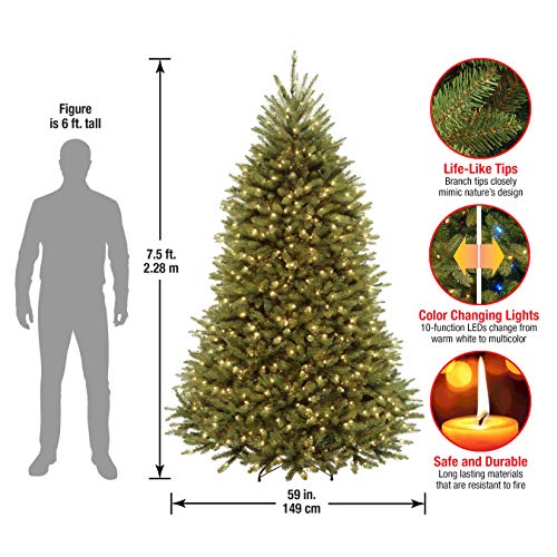 7.5ft Pre-Lit Dunhill Fir Artificial Christmas Tree with Dual Color LED Lights