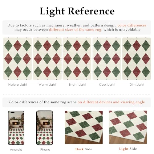 PureCozy Christmas Area Rug 8x10 Checkered Red Living Room Carpet Xmas Style
