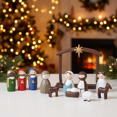 12-Piece Miniature Resin Nativity Set for Christmas Indoor Home Decor