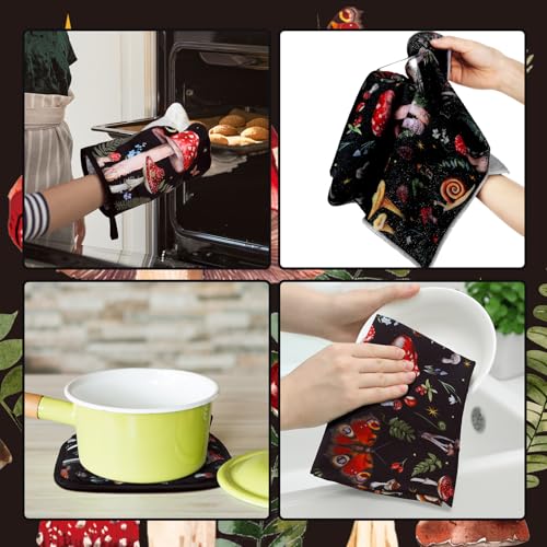 7-Piece Mushroom Kitchen Linen Set with Apron, Towels, and Oven Mitts
