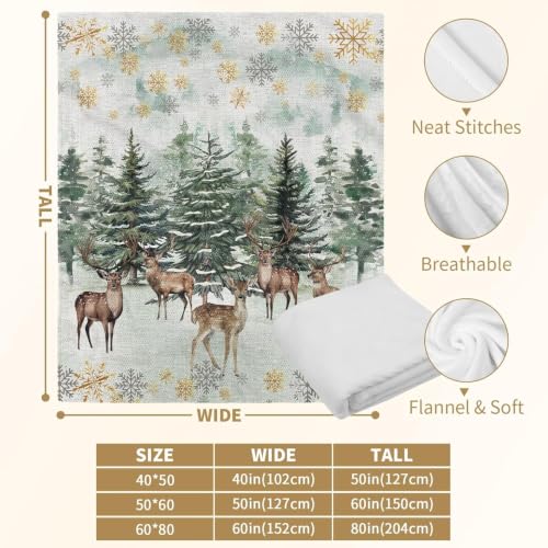 Gift-Forest Deer Blanket 50x60in Green Christmas Tree Elk Throw – All Seasons Flannel