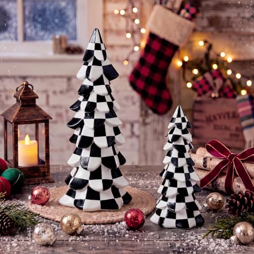 SiliFine Resin Checkered Christmas Tree Figurines - Pine, 2-Piece Set