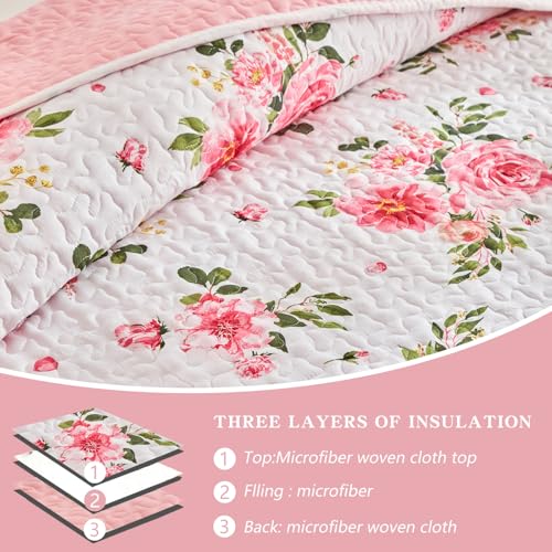 UOZZI BEDDING Queen Size Floral Quilt Set - 3-Piece Microfiber Bedspread