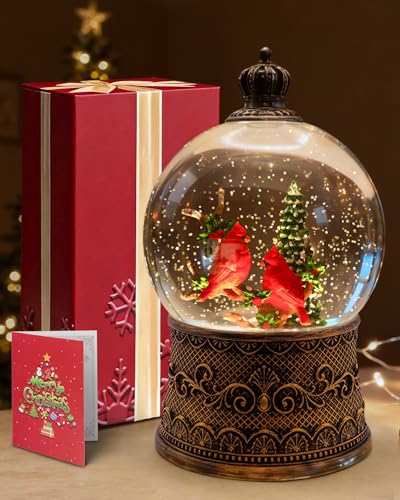 Musical Cardinal Snow Globe Lantern with 8 Songs, 6.99-inch Christmas Decor