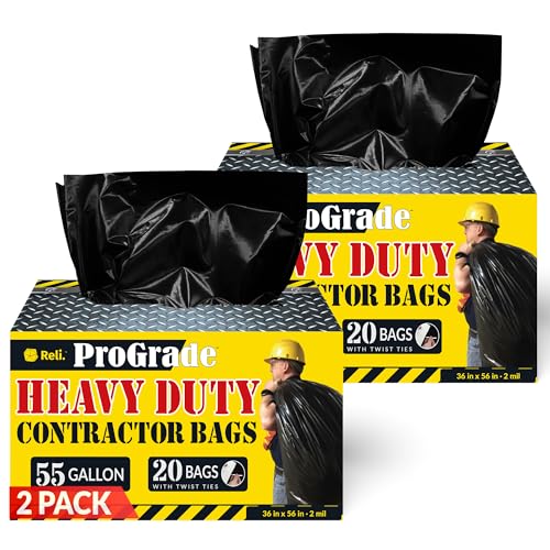 55 Gallon Heavy Duty Contractor Trash Bags - 2 Mil Thick, 40 Pack